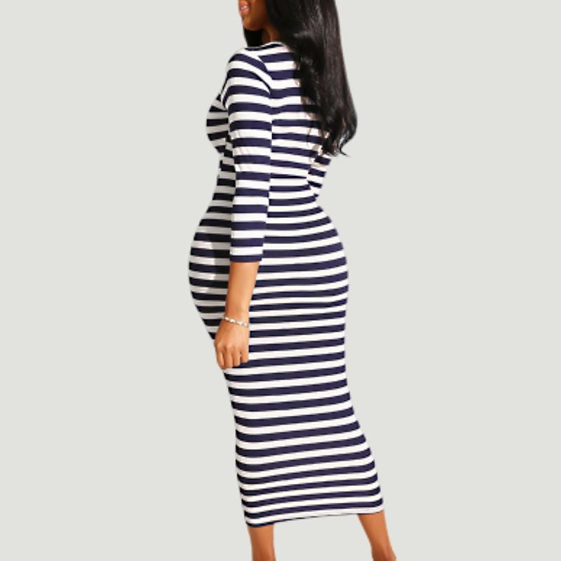 Sexy striped midi bodycon dress Women autumn winter female - cas7m