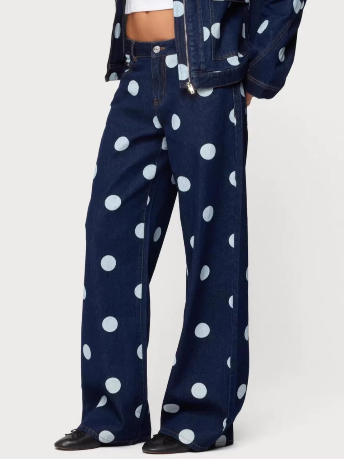 Polka Dot Wide Leg Jeans - cas7m