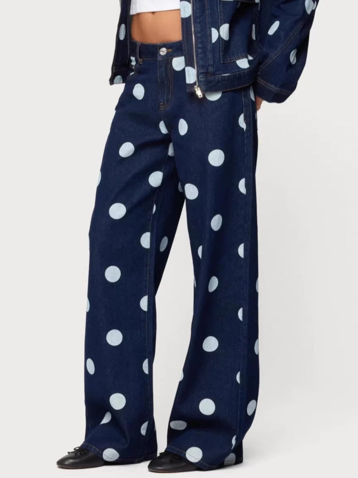 Polka Dot Wide Leg Jeans - cas7m