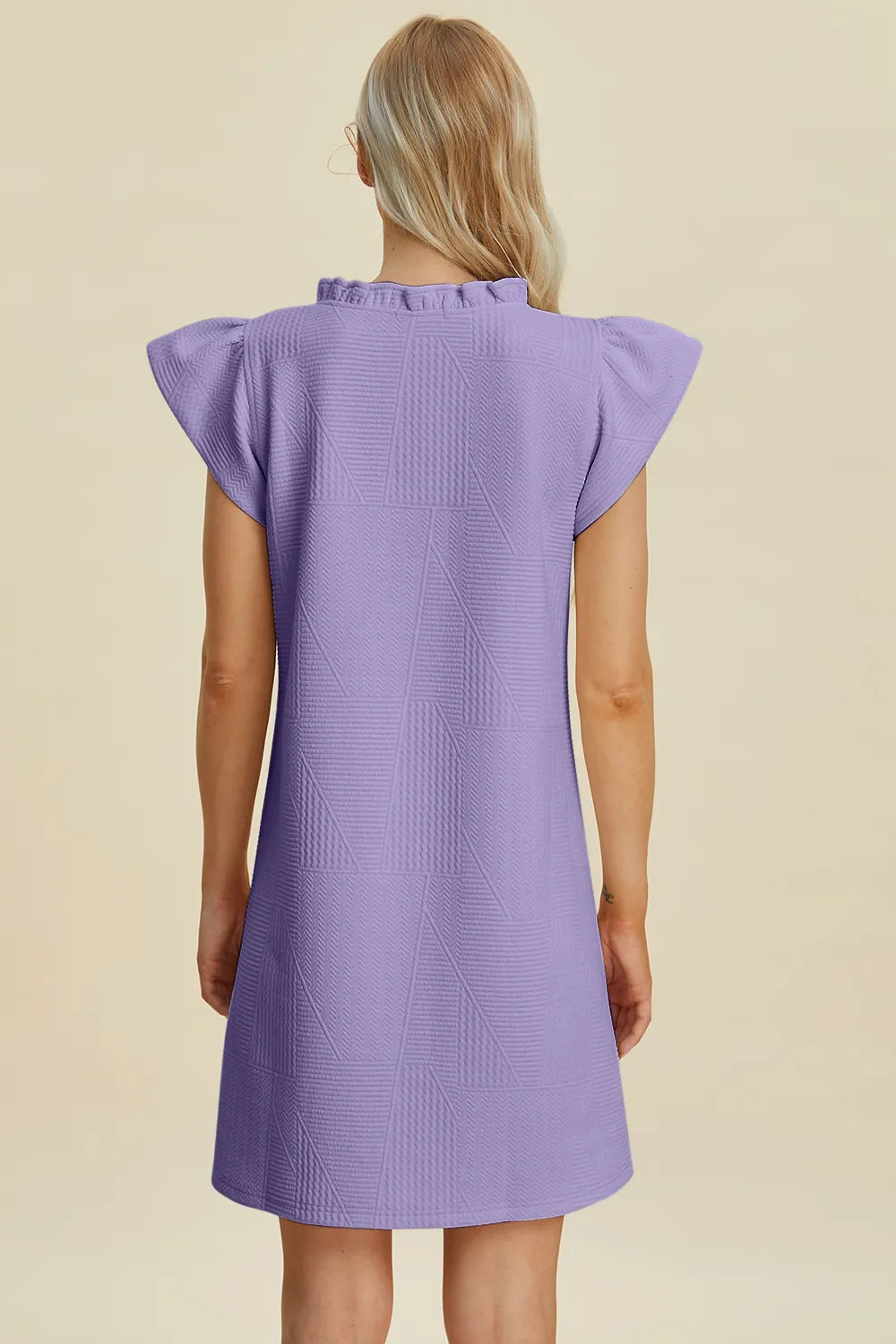 Double Take Full Size Ruffled V-Neck Cap Sleeve Dress - cas7m