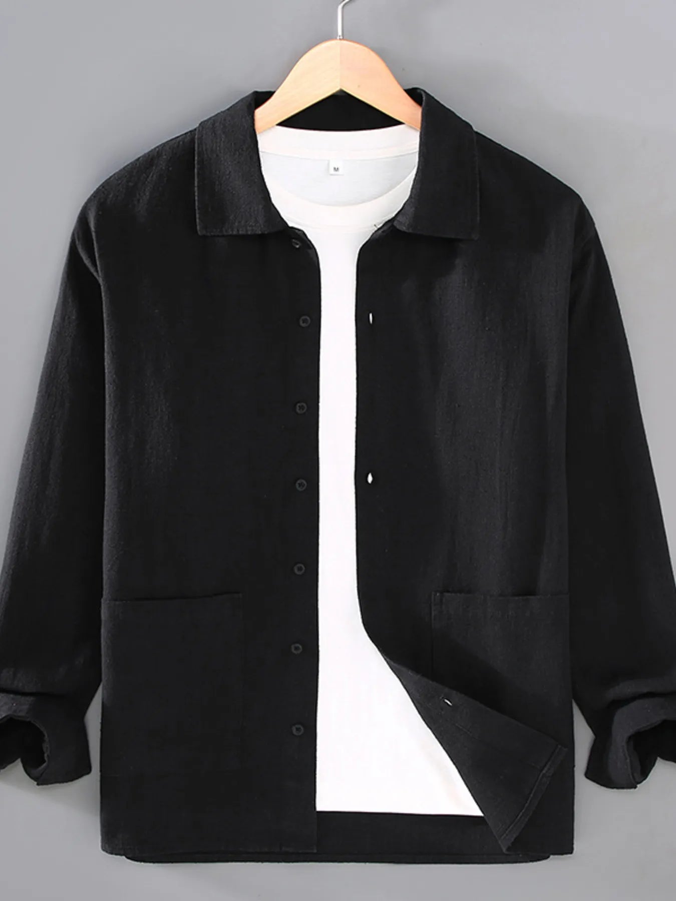 Men's Plus Size Button Up Long Sleeve Shirt - cas7m