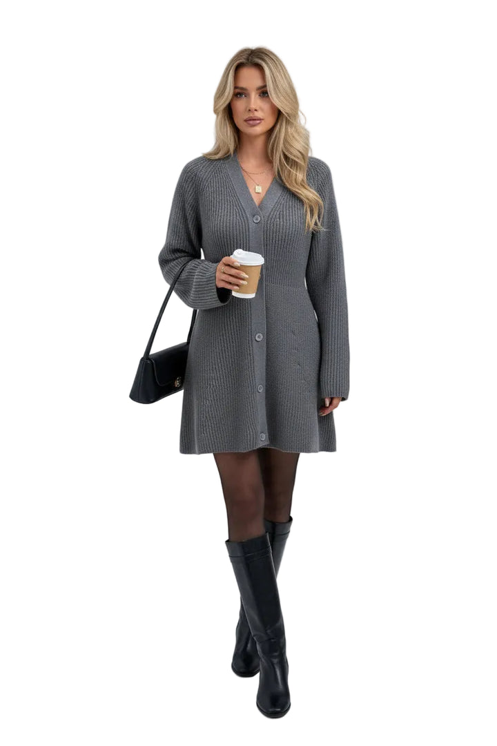 Button-Down Knitted Sweater Dress - cas7m