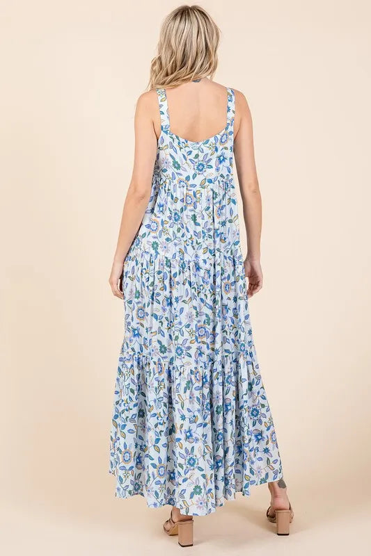 Mittoshop Flower Print Tiered Sleeveless Empire Maxi Dress - cas7m