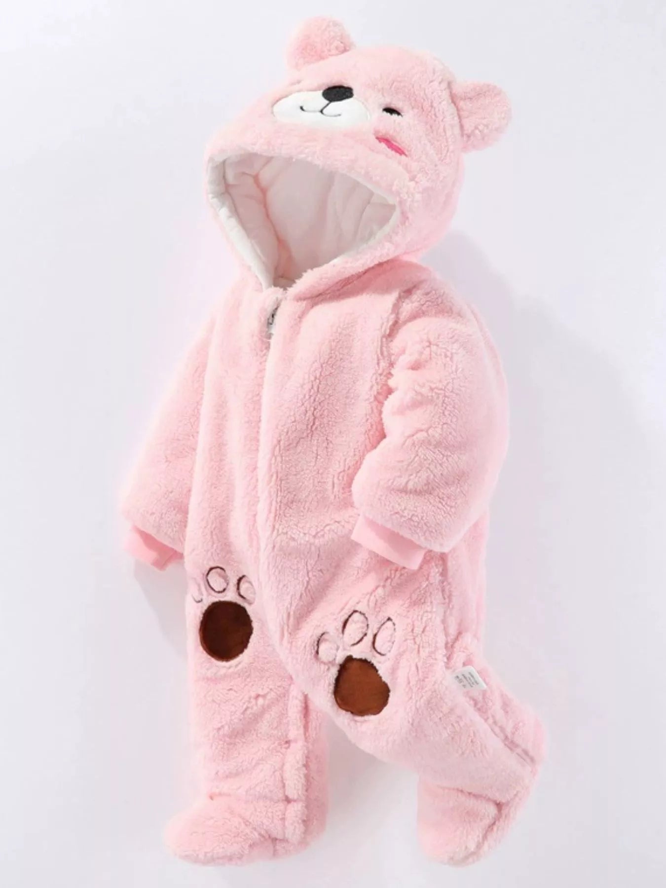 Children's Cozy Bear Hooded Fleece One-Piece - cas7m