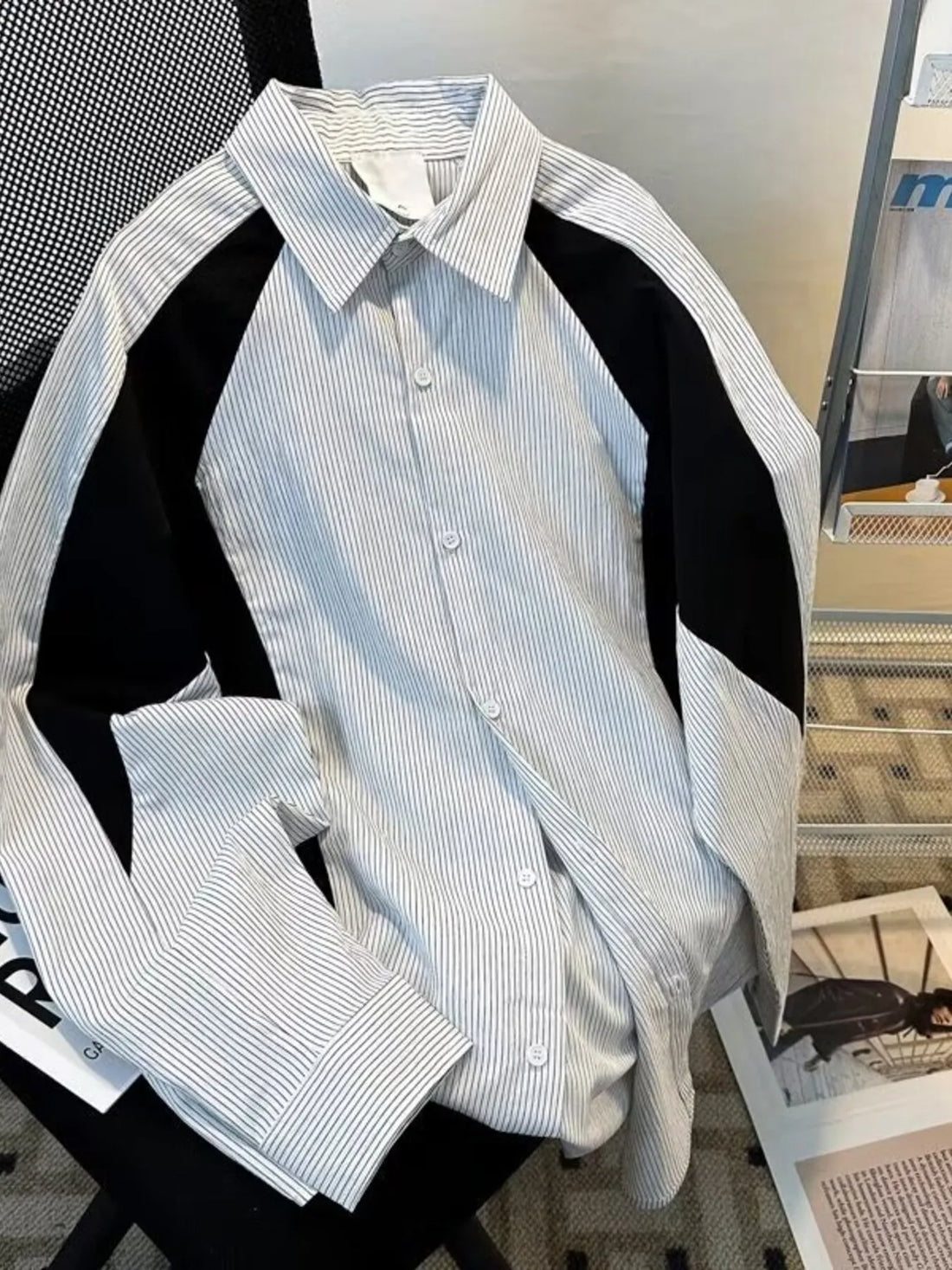 Men's Color Block Striped Long Sleeve Shirt - cas7m