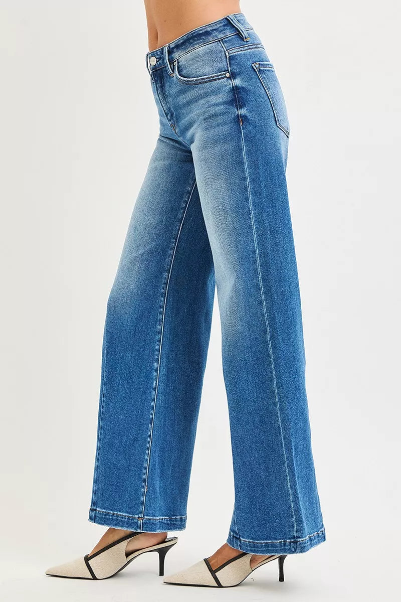 RISEN Full Size Mid Rise Wide Leg Jeans with Flared Look Plus Size - cas7m