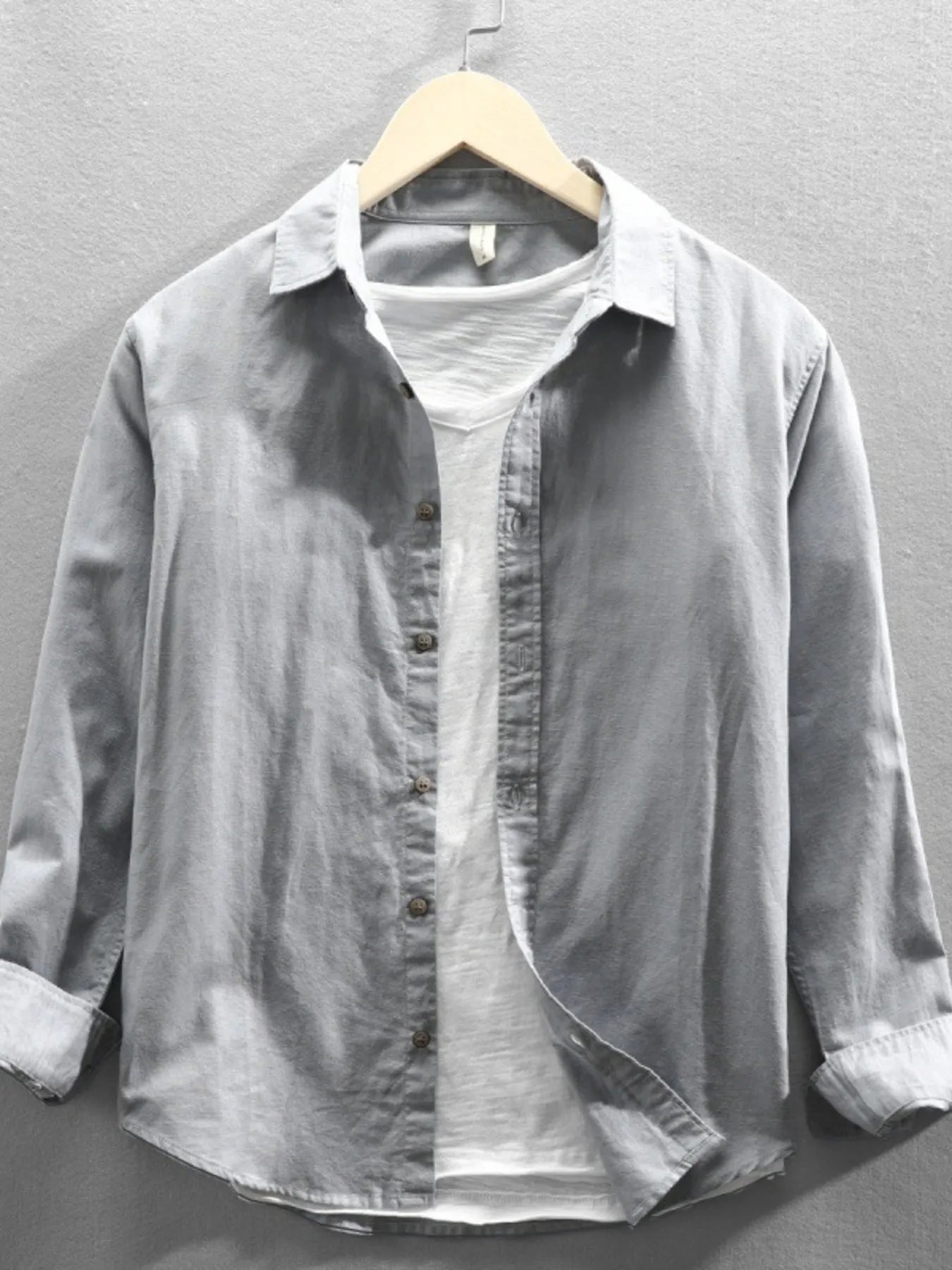 Men's Plus Size Button Up Long Sleeve Shirt - cas7m