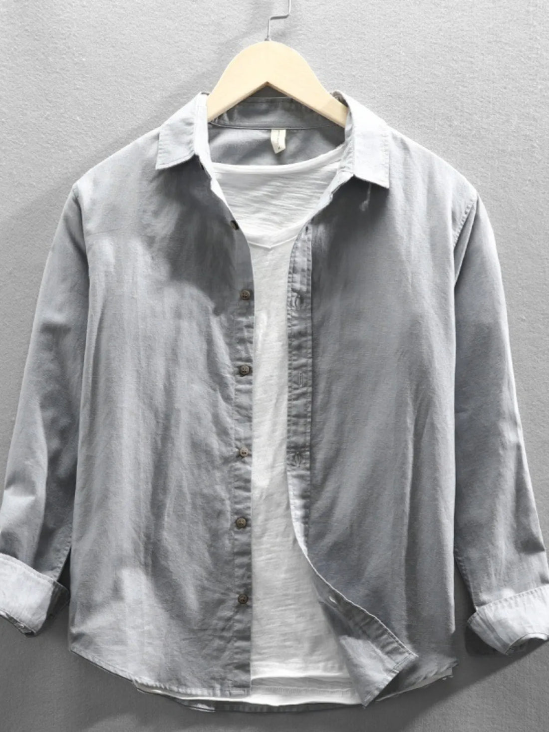 Men's Plus Size Button Up Long Sleeve Shirt - cas7m