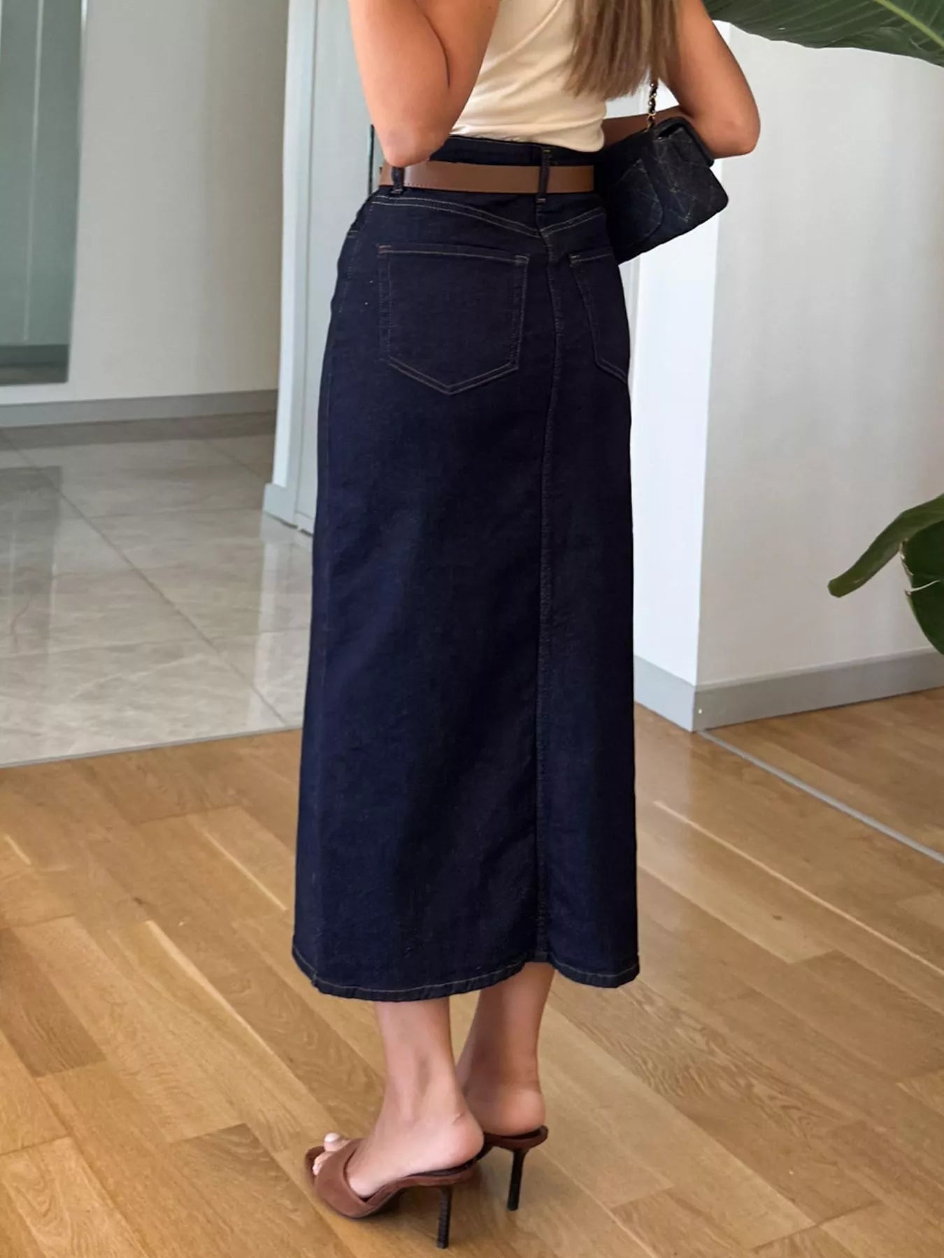 Slit Front Denim Skirt - cas7m