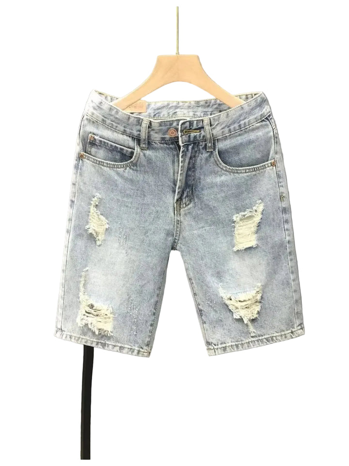 Men's Distressed Wash Denim Shorts - cas7m