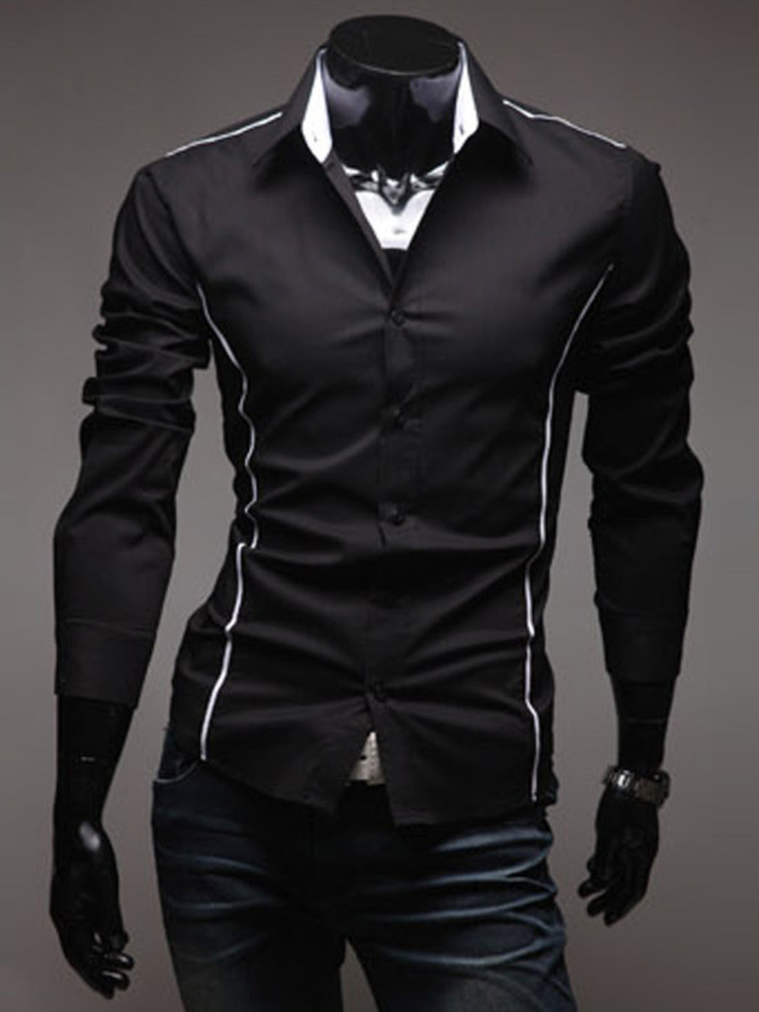 Men's Plus Size Slim Fit Long Sleeve Shirt - cas7m