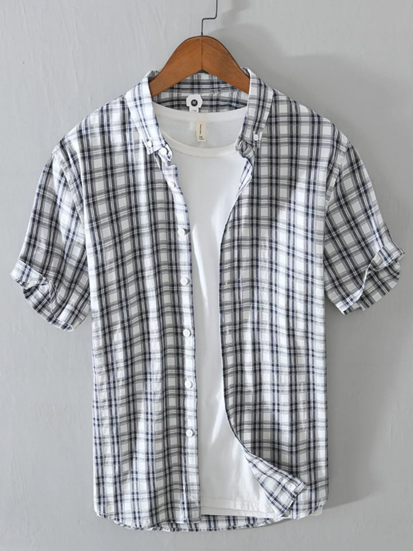Men's Plus Size Casual Plaid Short Sleeve Shirt - cas7m
