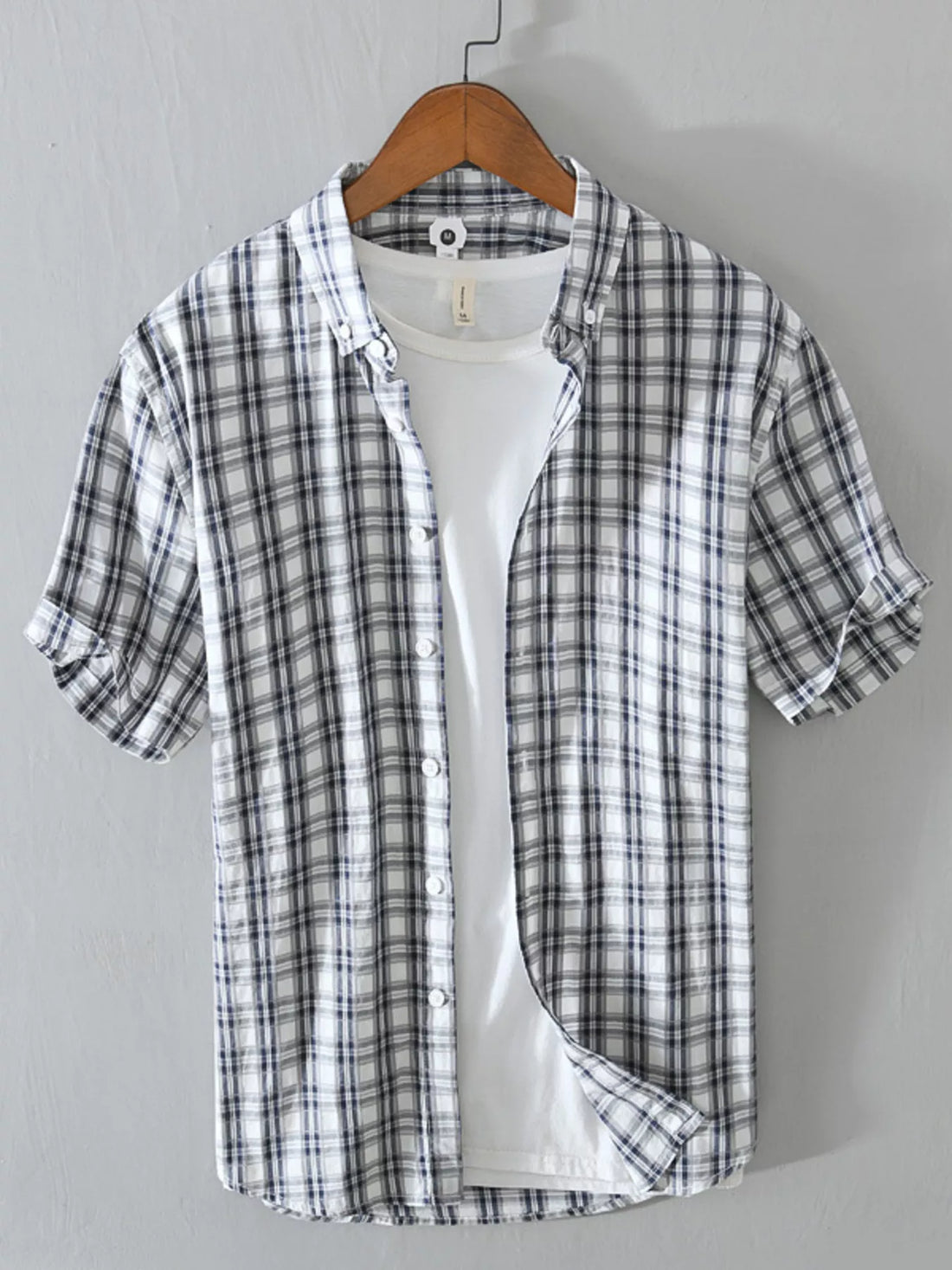 Men's Plus Size Casual Plaid Short Sleeve Shirt - cas7m