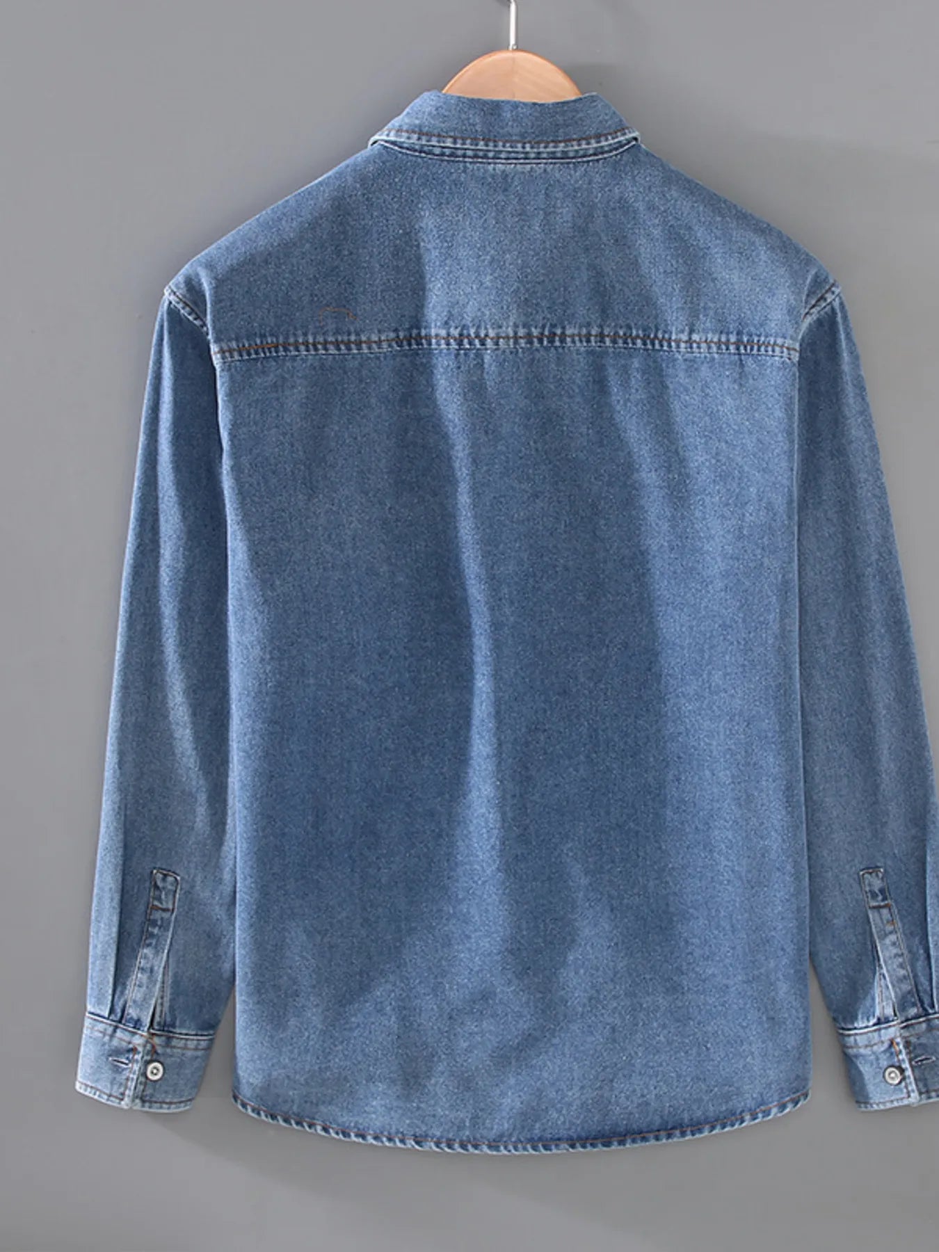Men's Plus Size Washed Long Sleeve Denim Shirt - cas7m