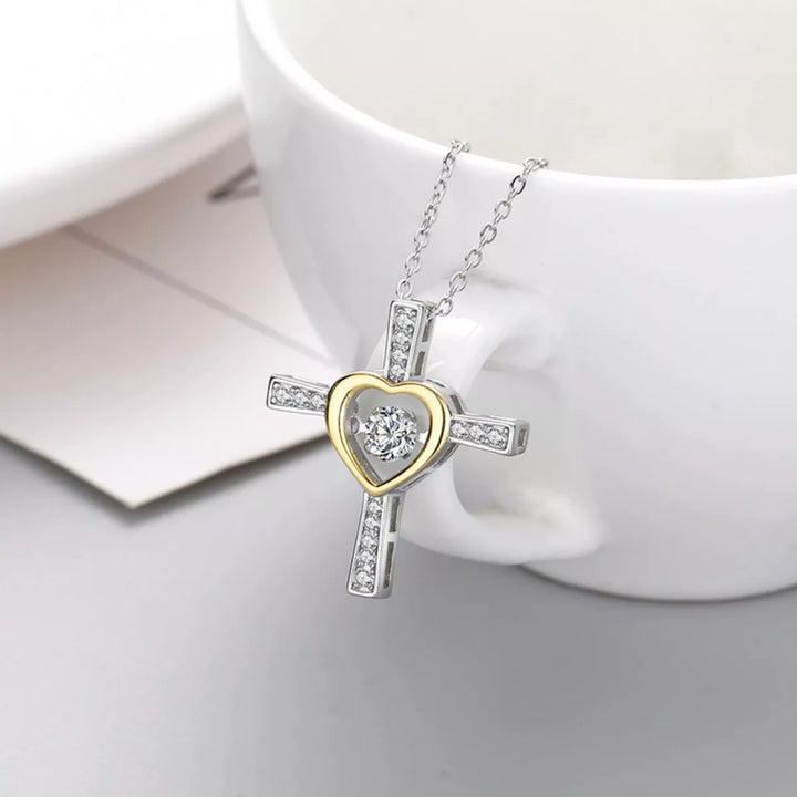 925 Sterling Silver Heart Cross Necklace - cas7m
