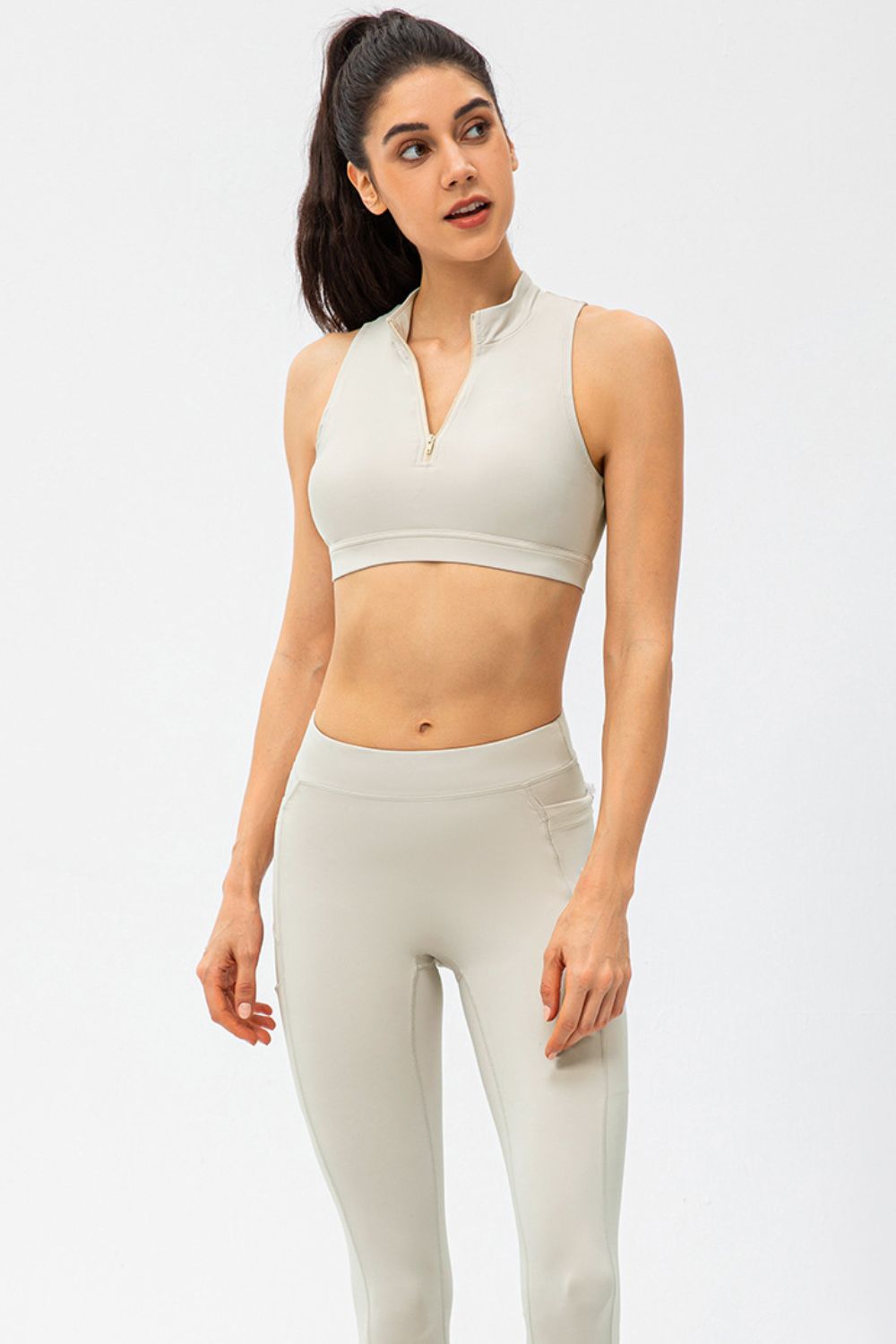 Full Size Cropped Cutout Back Zipper Front Active Tank Top - cas7m