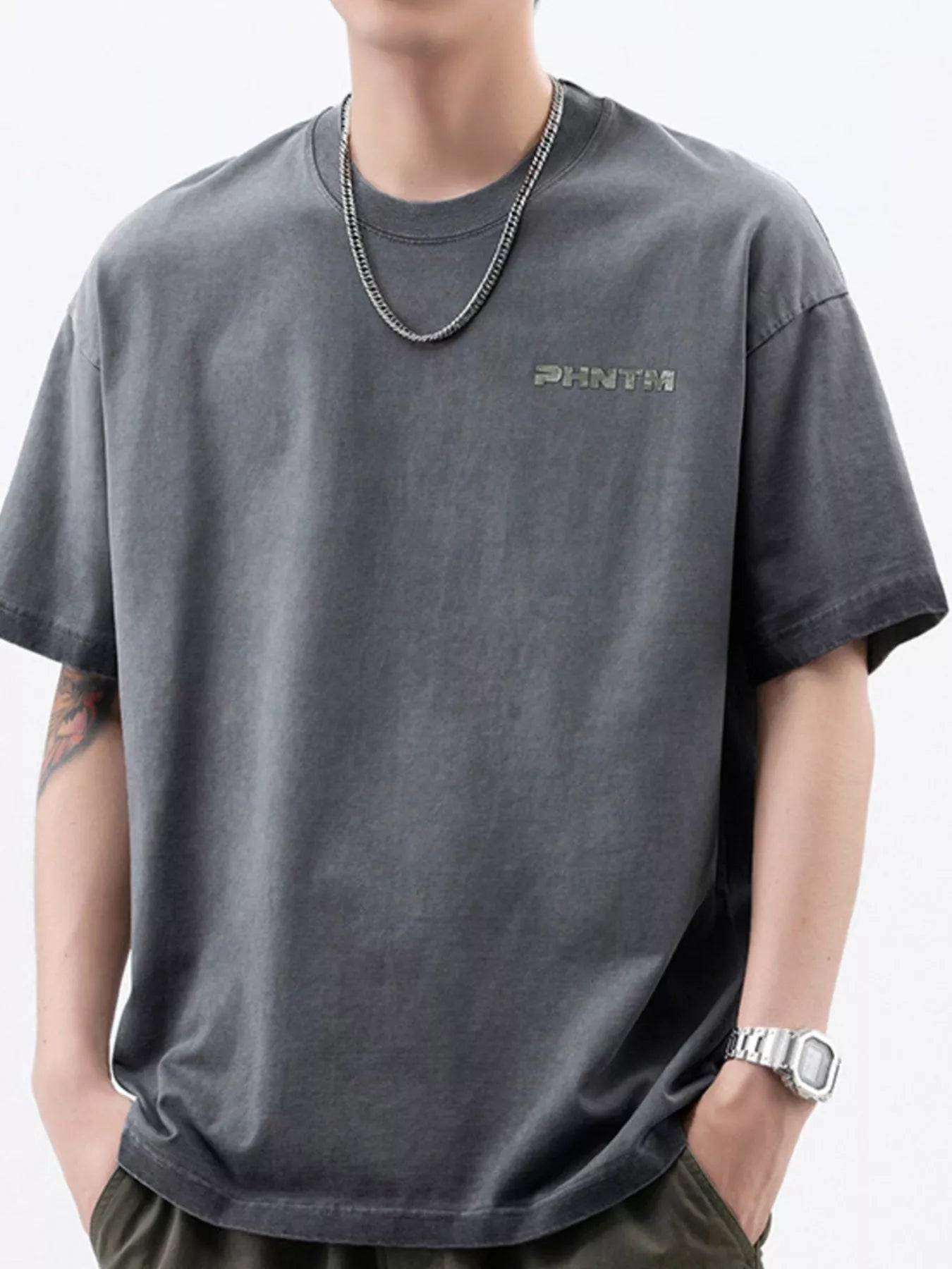 Men's Plus Size Letter Back Round Neck T-Shirt - cas7m