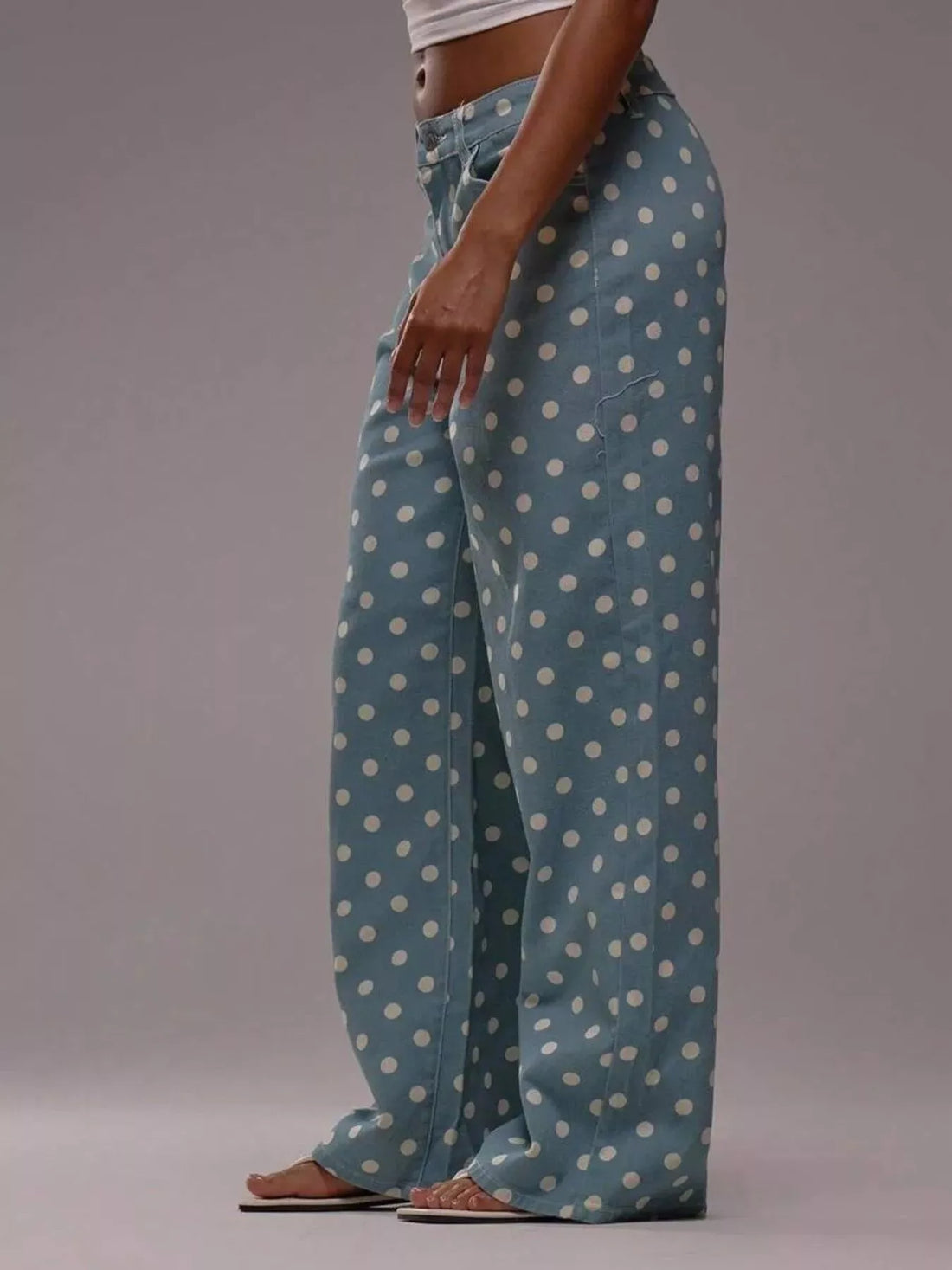 Polka Dot Wide Leg Jeans - cas7m