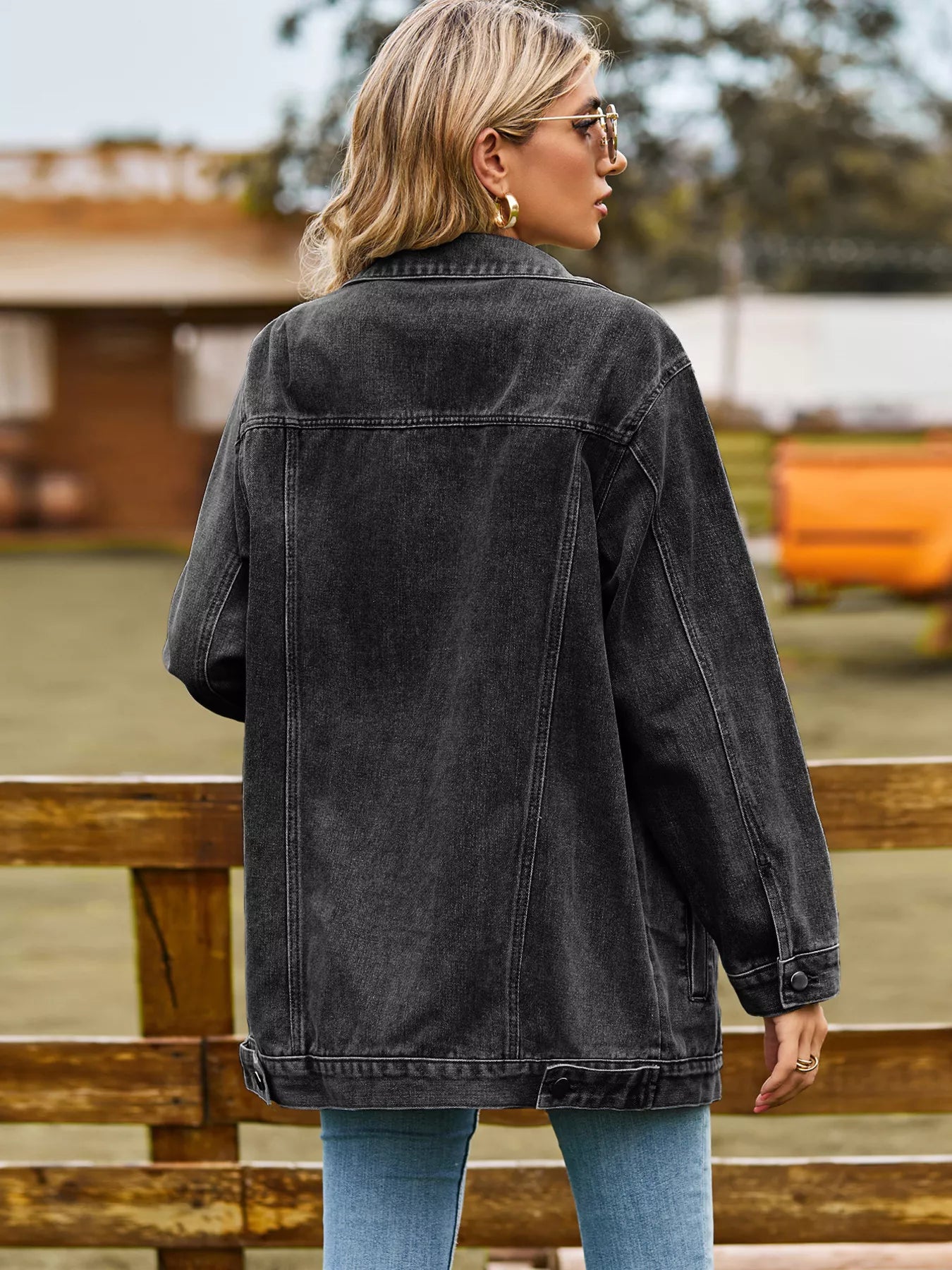 Button Up Long Sleeve Denim Jacket - cas7m