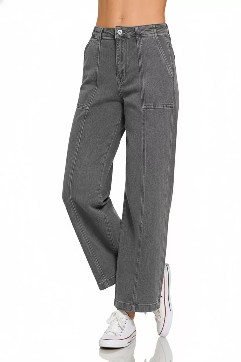 Zenana Straight Leg Utility Pocket Jeans - cas7m