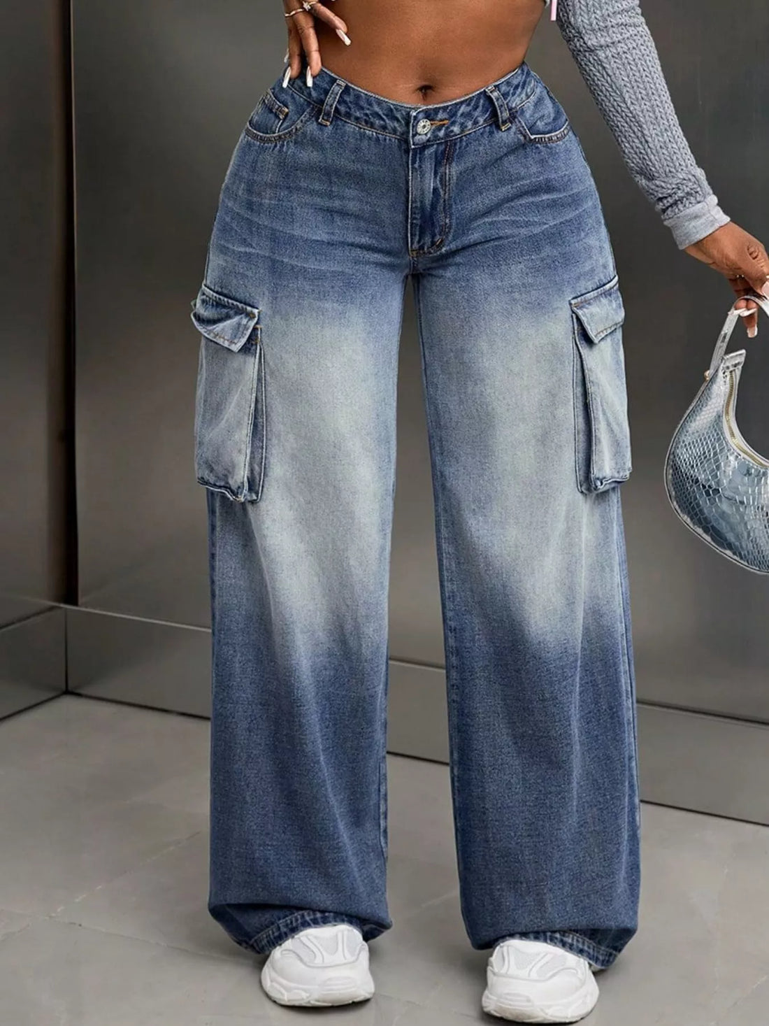 Vintage Wide Leg Cargo Jeans - cas7m