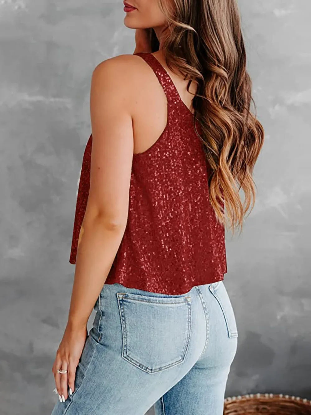 Sequin Scoop Neck Tank - cas7m
