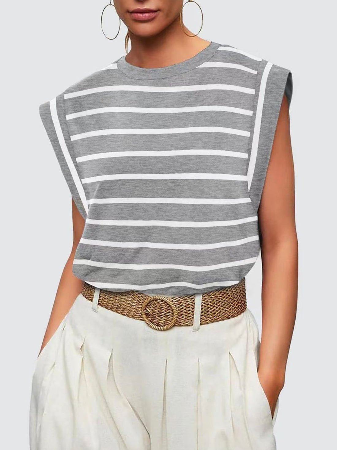 Striped Round Neck Tank - cas7m