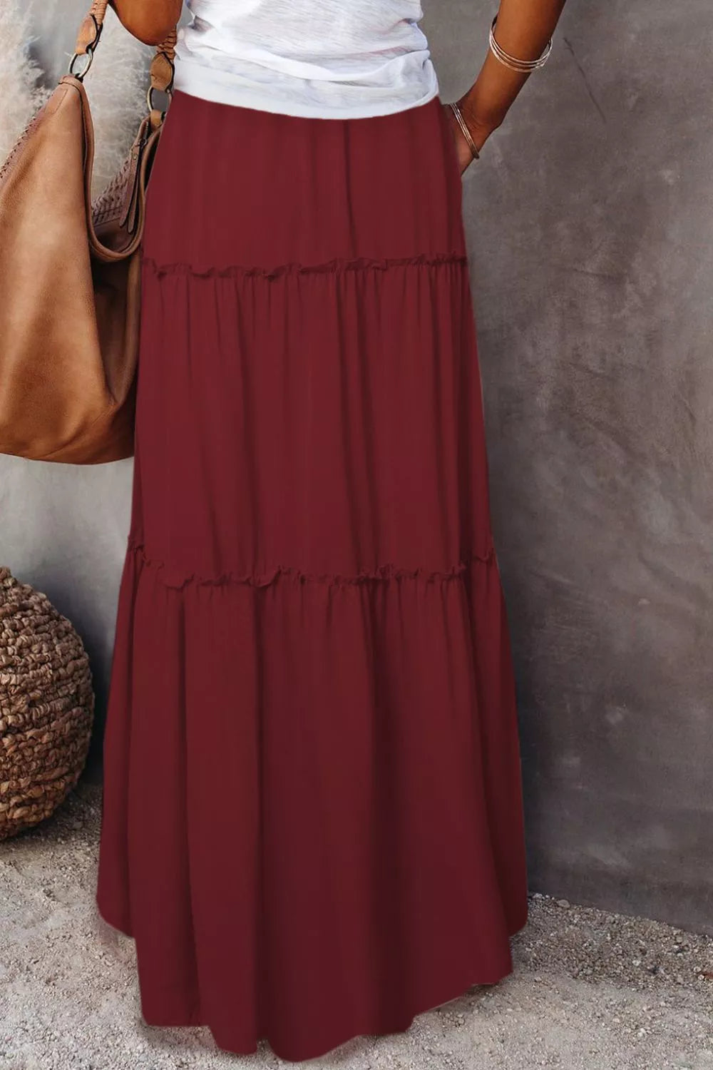 Frill Tiered Drawstring Waist Maxi Skirt - cas7m