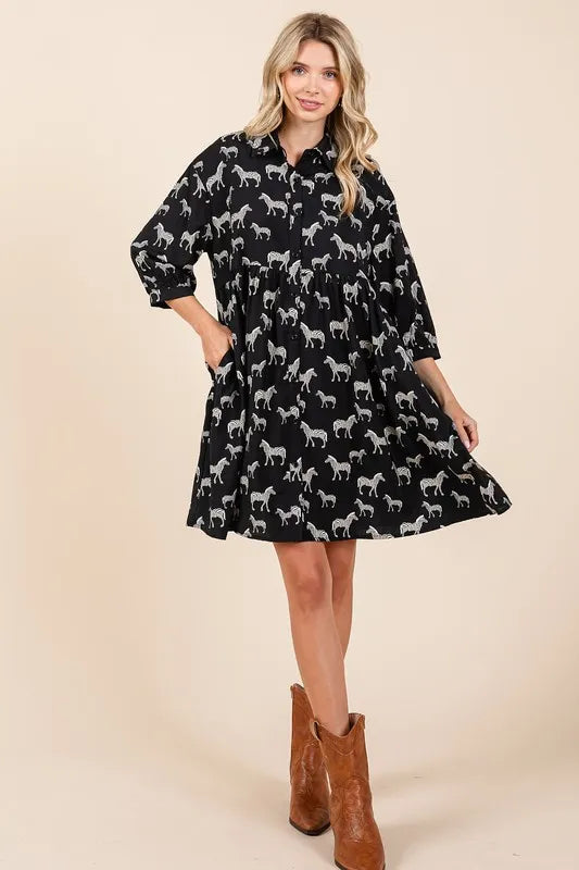 Mittoshop Zebra Print Button Down Shirt Mini Dress - cas7m