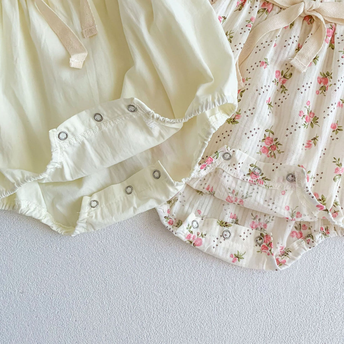 Small Floral Bow Baby Girl Bubble Sleeve Harness Crawl Clothes - cas7m