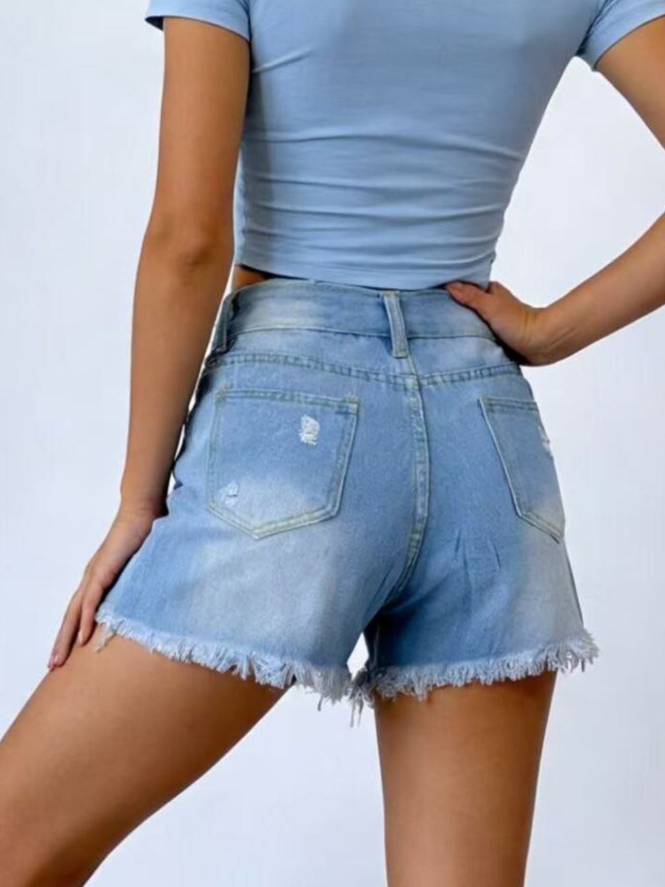 Distressed Frayed Hem Denim Shorts - cas7m