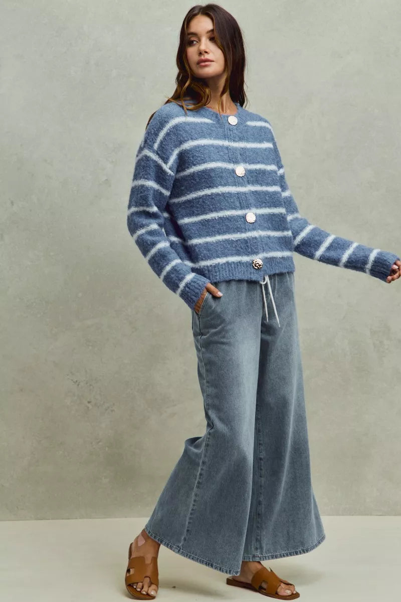 SO ME Mid Rise Elastic Waist Flare Denim Jeans - cas7m