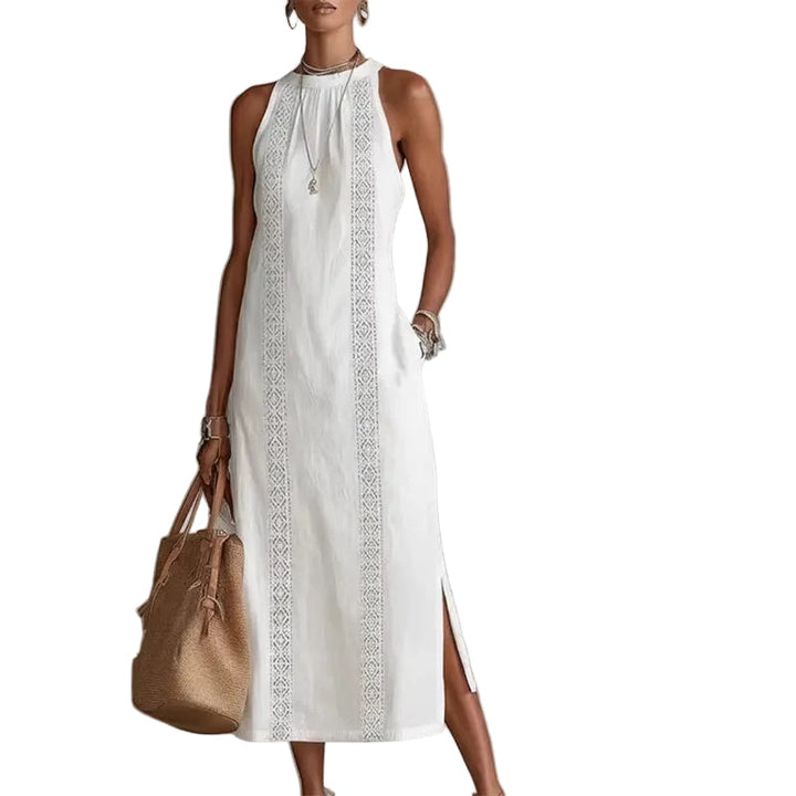 Women's Halter Neck Sleeveless Dress Lace Patchwork Holiday Style Summer Top - cas7m