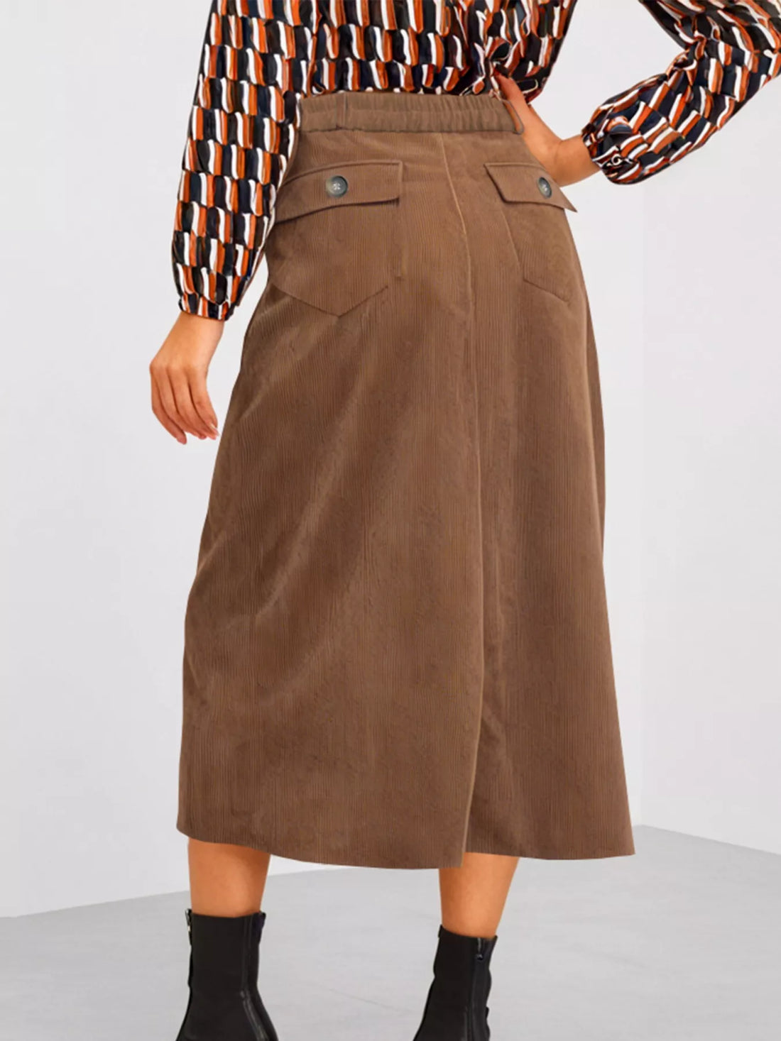 Front Slit Shift High Waist Midi Skirt - cas7m