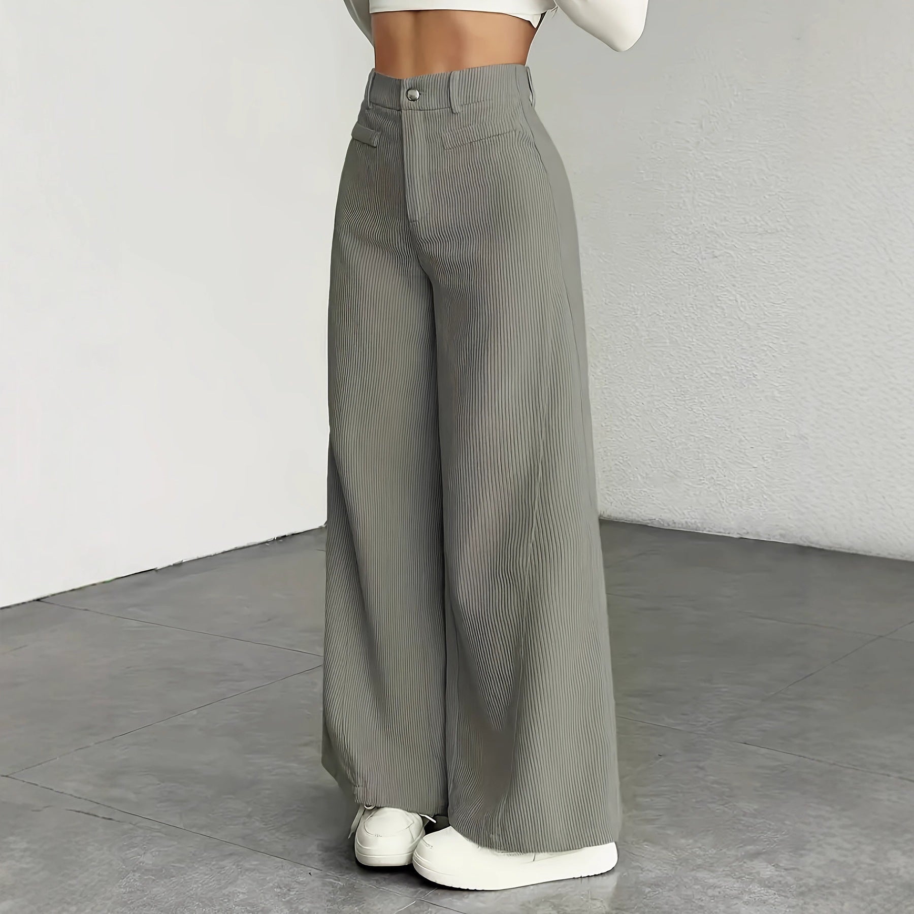 High Waist Wide Leg Pants With Vertical Stripes Straight Mopping Pants Commuter's All-matching - cas7m