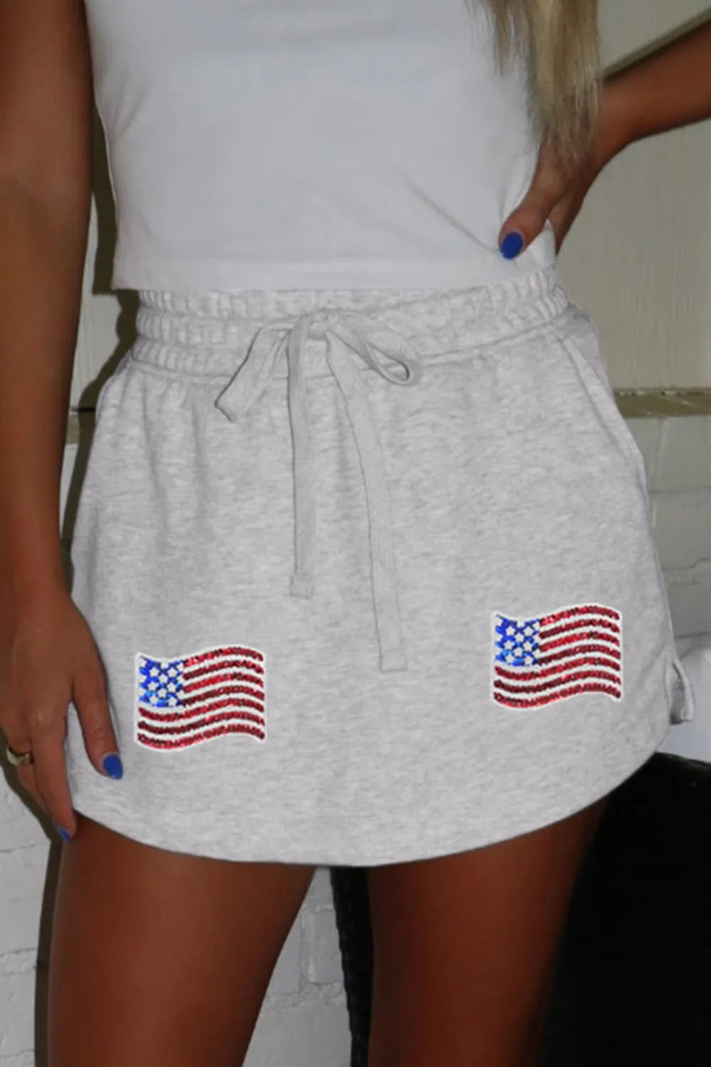 American Flag Embroidered Drawstring Casual Skirt - cas7m