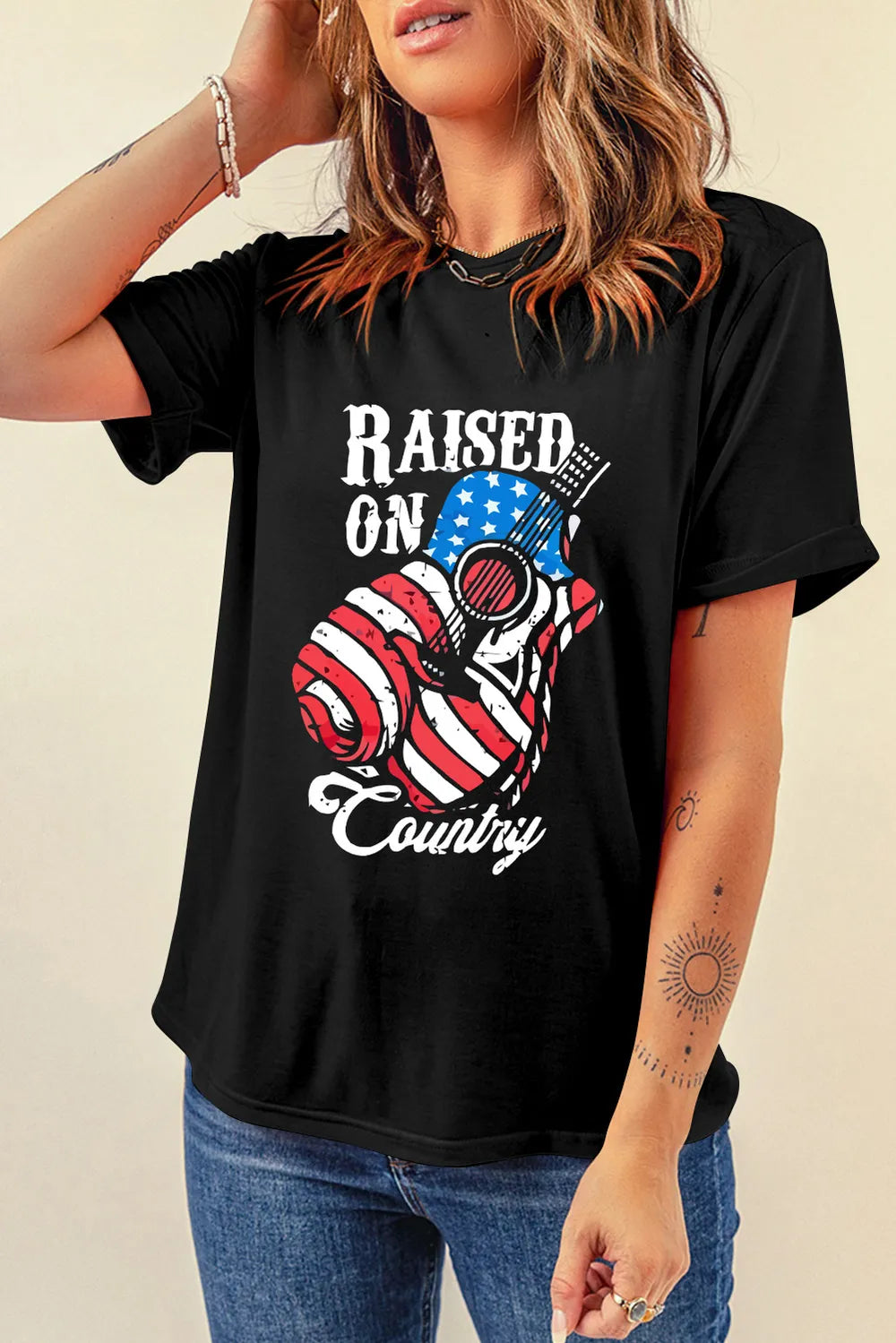 RAISED ON COUNTRY Round Neck T-Shirt - cas7m