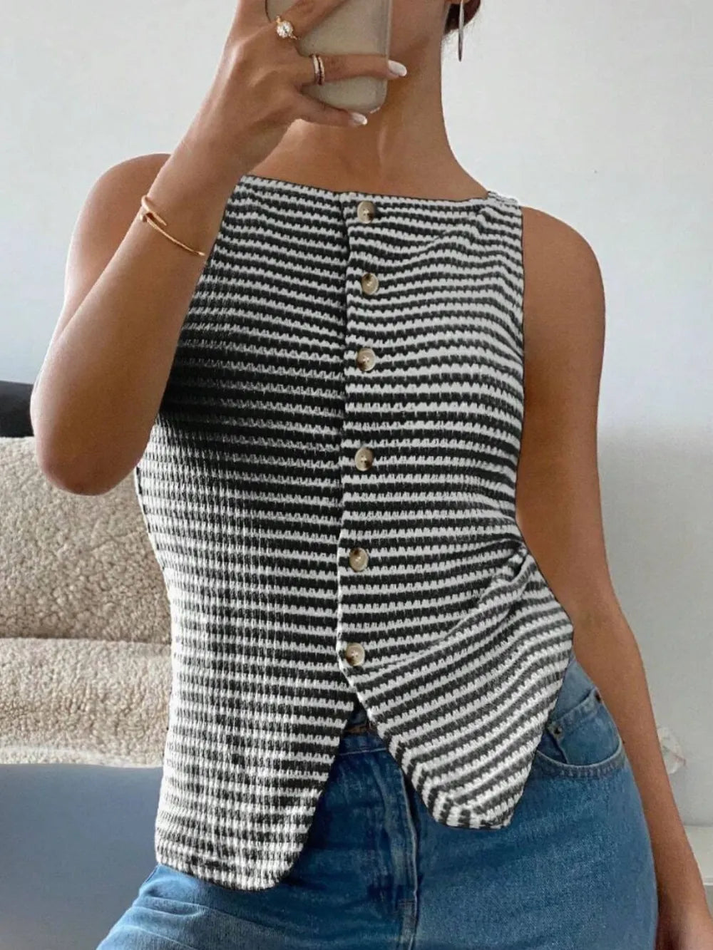 Button Down Striped Tank - cas7m