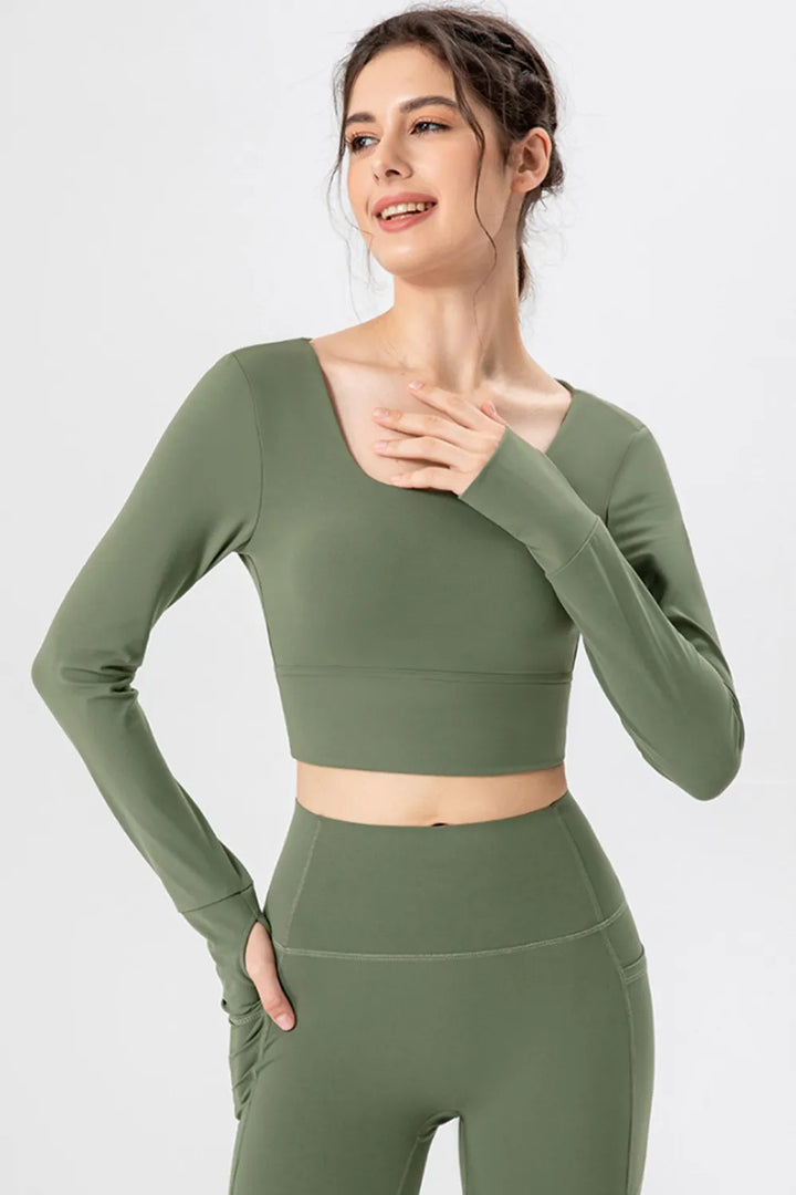 Square Neck Crisscross Active T-Shirt - cas7m