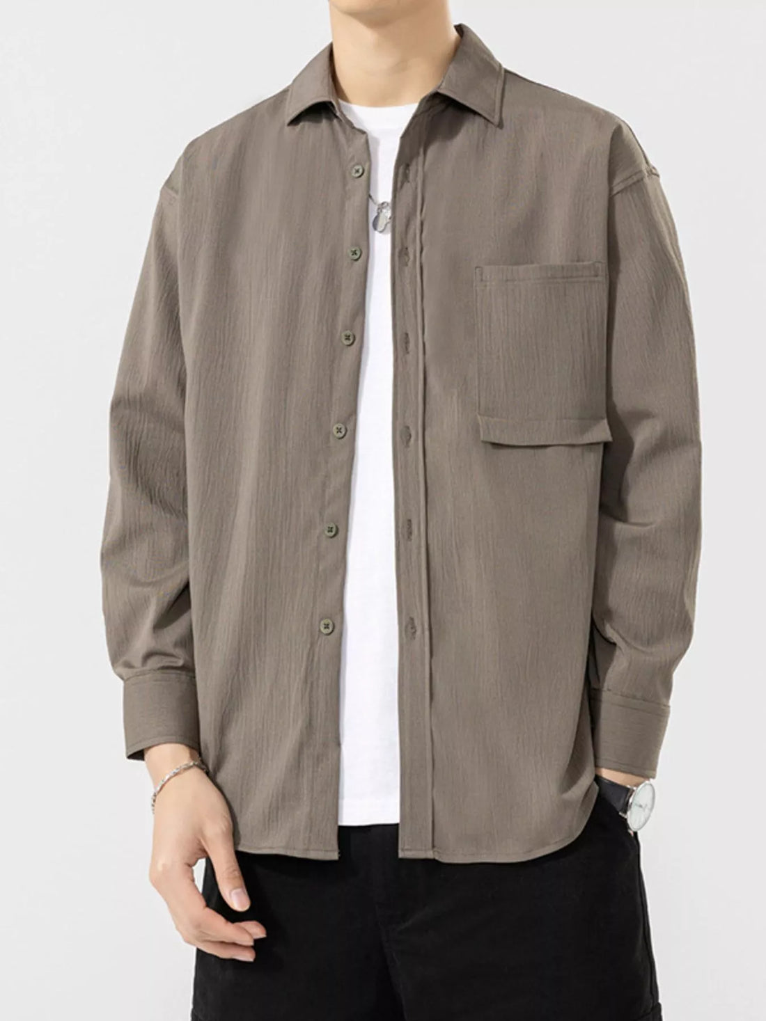 Men's Plus Size Button Up Long Sleeve Shirt - cas7m
