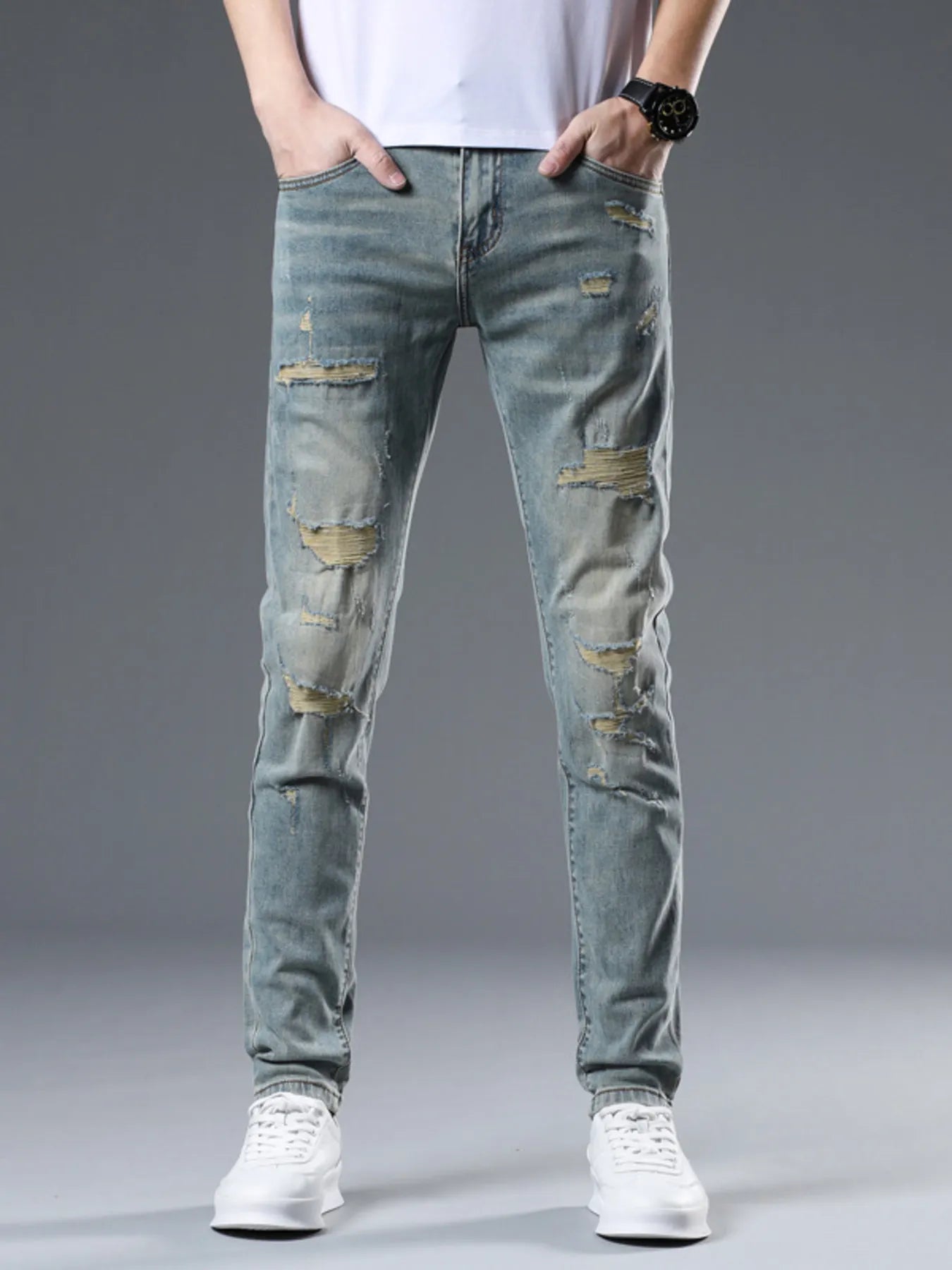Men's Distressed Slim Fit Jeans - cas7m