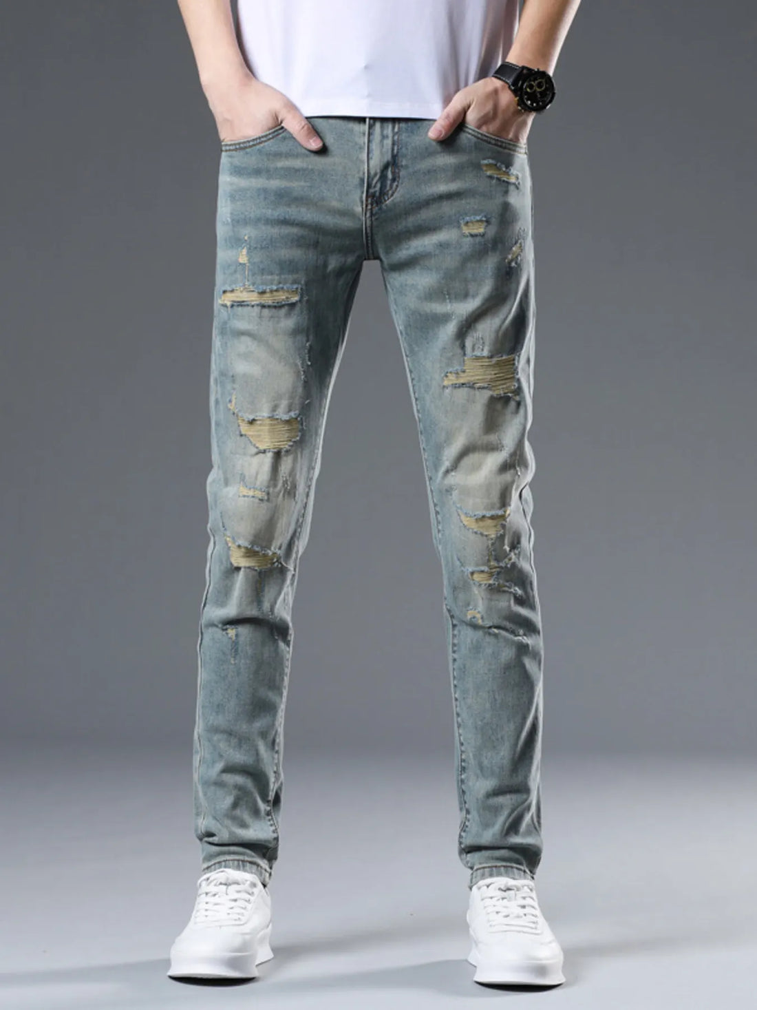 Men's Distressed Slim Fit Jeans - cas7m