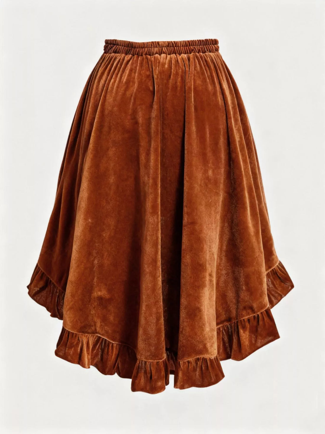 Plus Size Ruffled Velvet Elastic Waist Skirt - cas7m