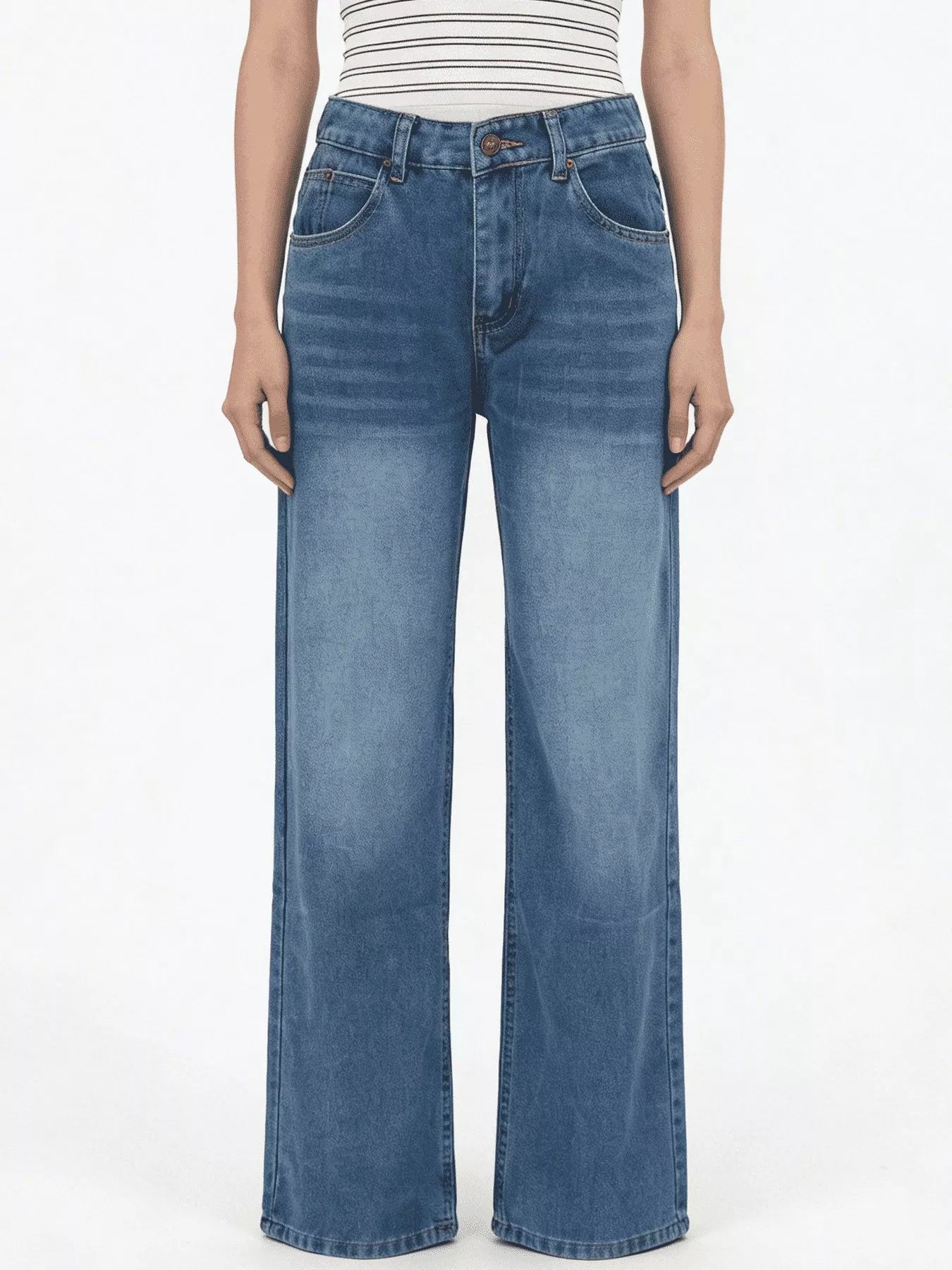 Vintage Wash Wide Leg Jeans - cas7m
