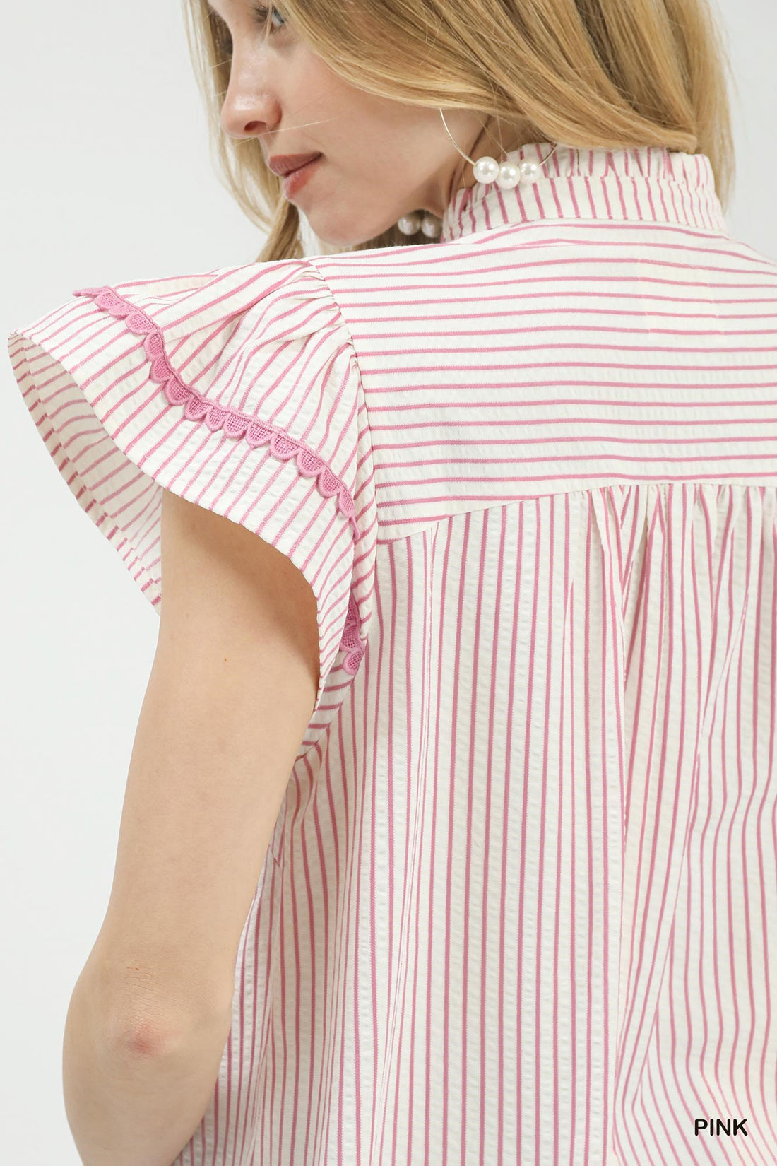 Umgee Striped Flutter Sleeve Top - cas7m