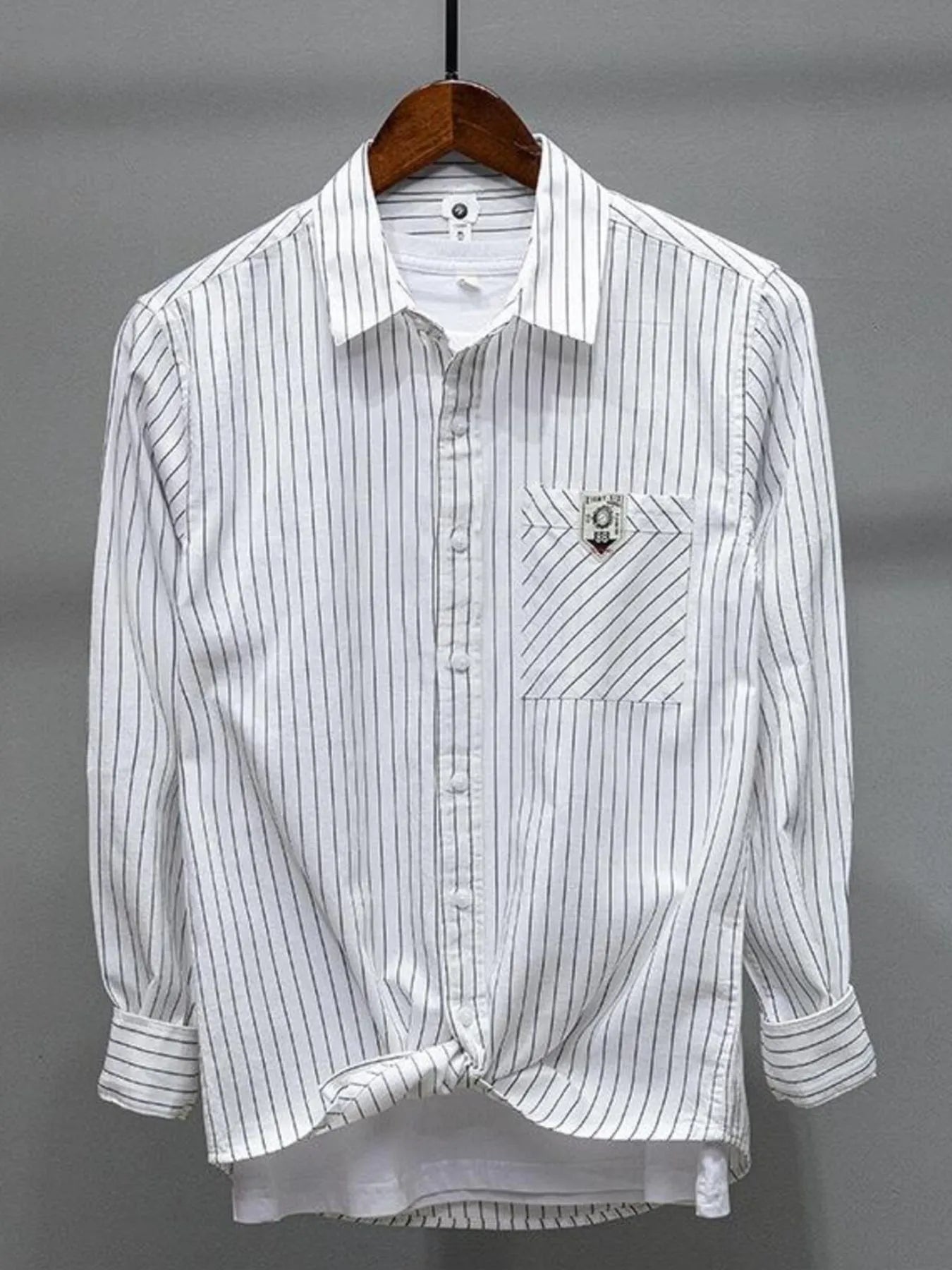 Men's Plus Size Striped Button Up Long Sleeve Shirt - cas7m