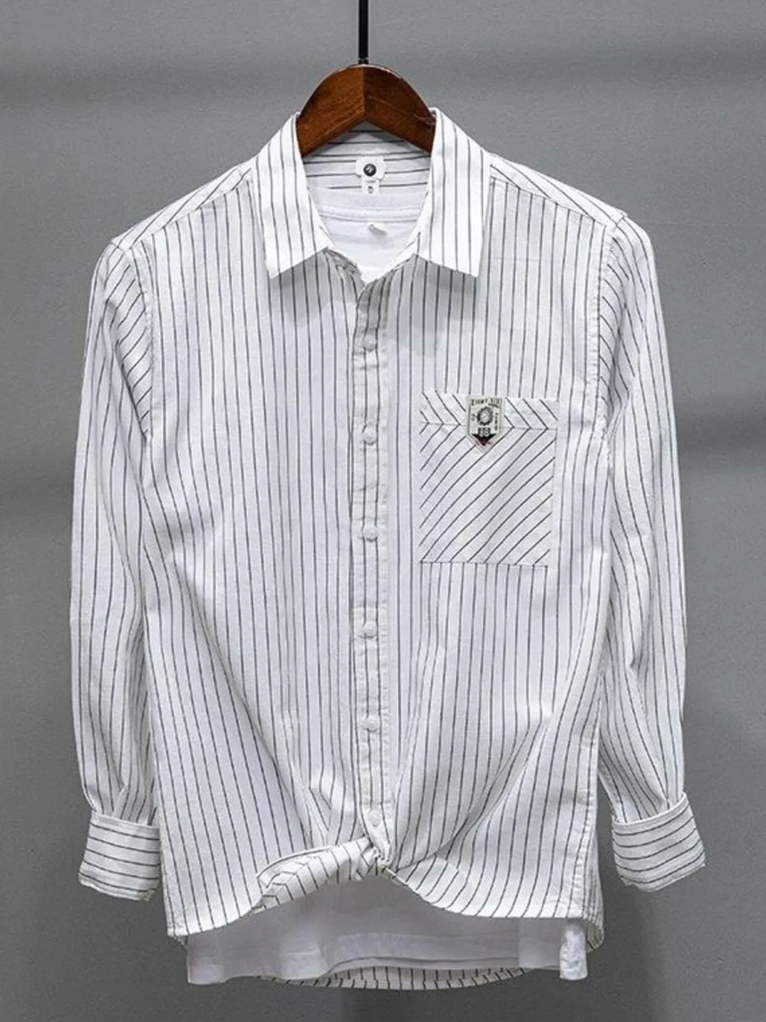 Men's Plus Size Striped Button Up Long Sleeve Shirt - cas7m
