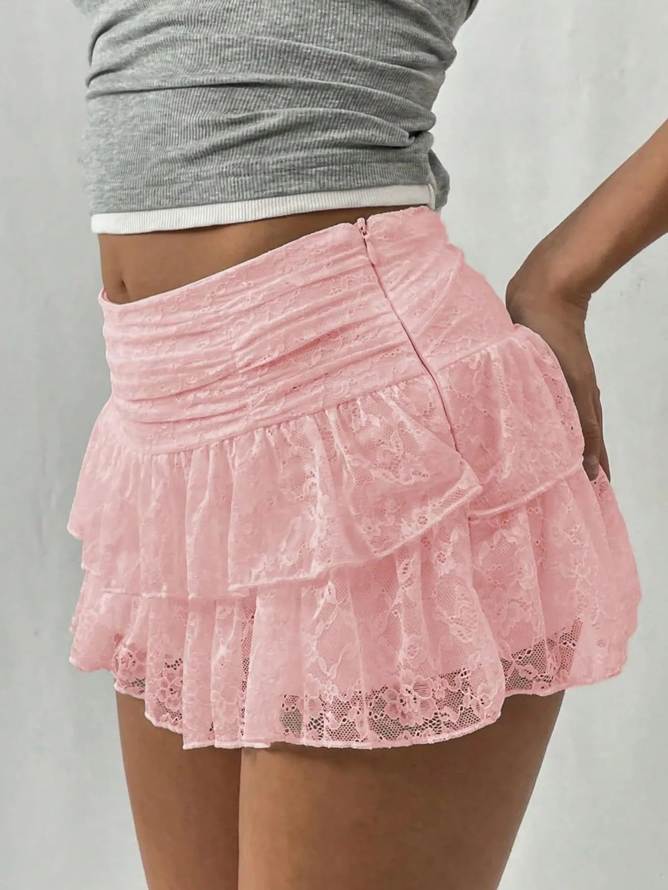 Lace Layered Mini Skirt - cas7m