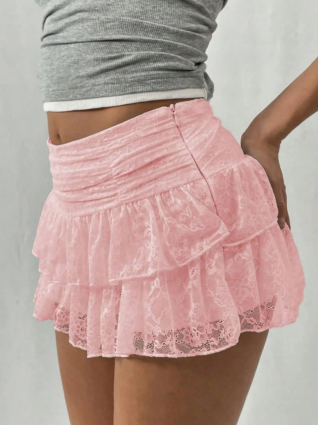 Lace Layered Mini Skirt - cas7m