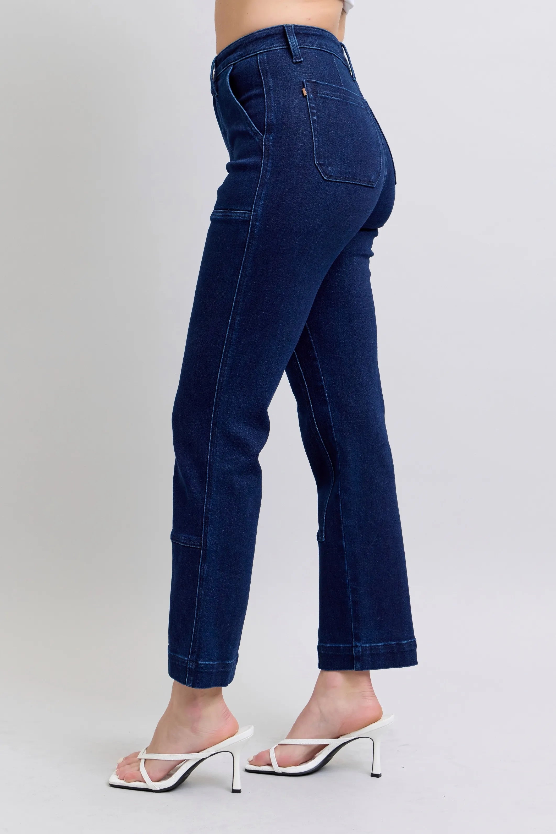 Judy Blue Full Size Hw Work Wear Knee Patch Straight Jeans Plus Size - cas7m